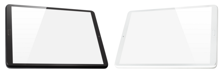 Set of black and white tablet computers cut out