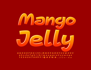 Naklejka na ściany i meble Vector sweet sign Mango Jelly with glossy candy Font. Bright creative Alphabet Letters, Numbers and Symbols set
