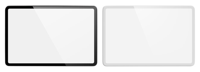 Set of black and white tablet computers cut out