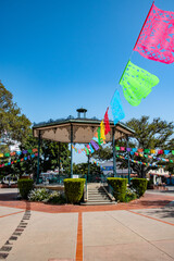 Gazebo and Colorful Flags in Plaza at Little Mexico in Downtown Los Angeles, CA