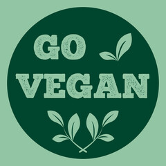 An icon with an inscription "Go Vegan" in green tones. Vector illustration