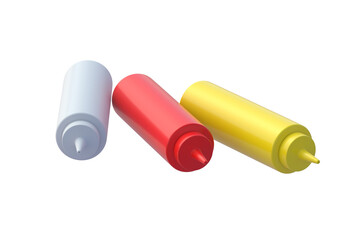 Bottles for different sauces isolated on white background. 3d render