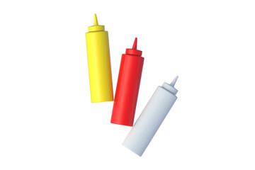 Bottles for sauces isolated on white background. Top view. 3d render