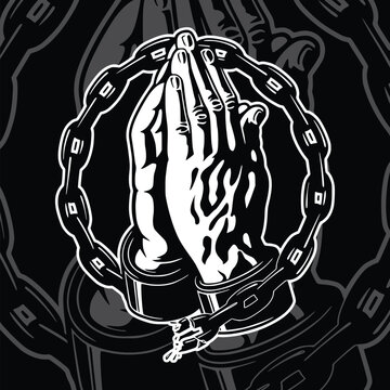 Free vector frame praying hands with chains and handcuffs