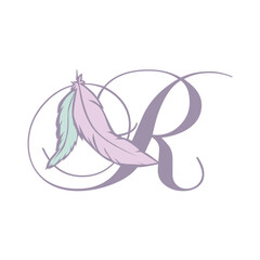 bohemian feather, boho letter r