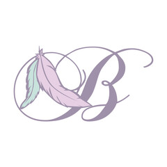 bohemian feather, boho letter b