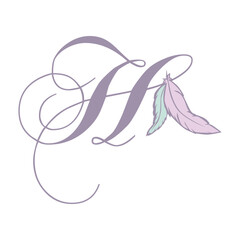 bohemian feather, boho letter h