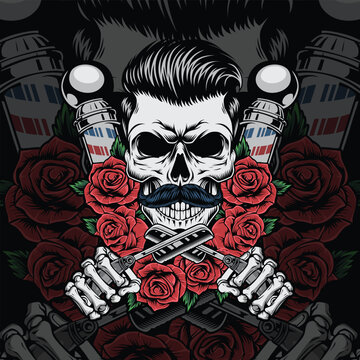 skull head barbershop logo vector