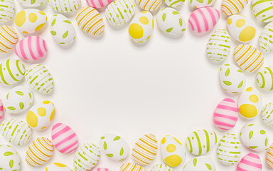 top view of 3d rendering   pastel easter eggs white background with copy space.