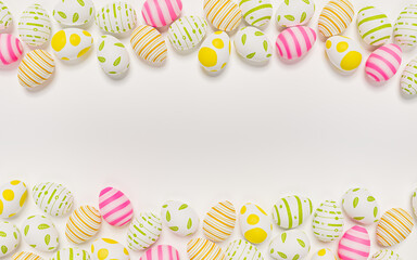 top view of 3d rendering   pastel easter eggs white background with copy space.