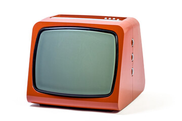 orange vintage television isolated on white background