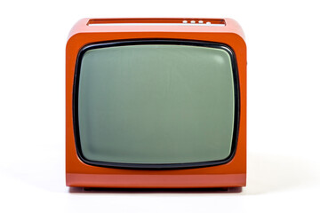 orange vintage television isolated on white background