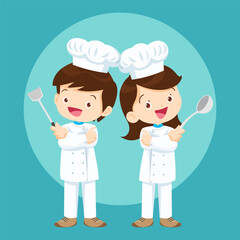 Cute Boy and Girl cooking in the kitchen. happy little chef kids