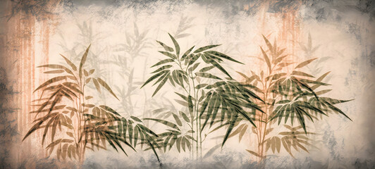 vintage tropical plants with jungle leaves texture background, Illustration generativ ai 