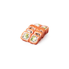 The set of 8 sushi rolls named Philadelphia Boom on a white background isolated