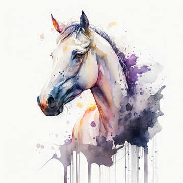 AI generated Image of Horse head watercolor painting . AI generated Illustration.