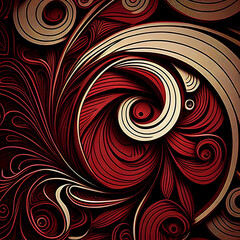 Fototapeta na wymiar wallpaper swirls in coffee and red color, outline