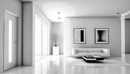 Naklejka na ściany i meble Minimalist white style interior design idea. Generative AI