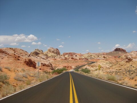 Solid Lines on Highway near Red Rock Canyon, Nevada