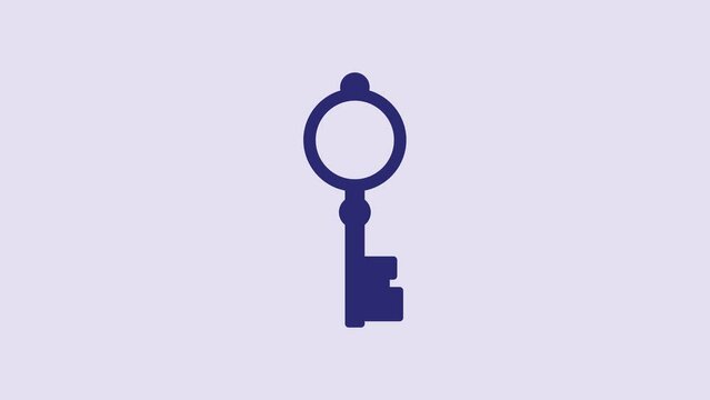 Blue Old key icon isolated on purple background. 4K Video motion graphic animation