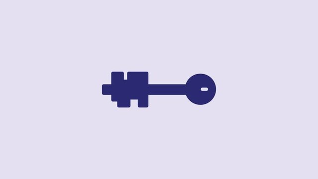 Blue Old key icon isolated on purple background. 4K Video motion graphic animation
