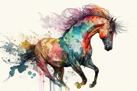 AI generated Image of Horse watercolor painting . AI generated Illustration.