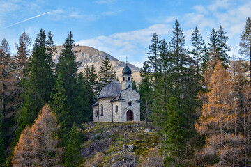 Autumn in the Austrian Alps. Village of Mittelberg in Kleinwalsertal in the Allgau Alps.