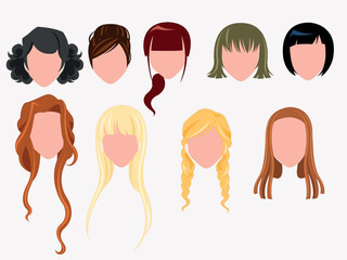 set of hair.Set of fashion female hair styles.