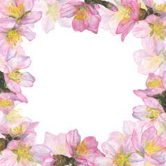 Obraz na płótnie Canvas Frame of blooming pink sakura. Romantic watercolor illustration.