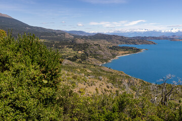 Fototapeta premium View over the beautiful Lago General Carrera in southern Chile 