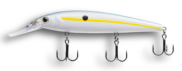Large fishing lure with three treble hooks and shadow