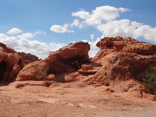 Hiking by Rock Formations in Red Rock Canyon Nevada