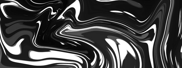 Black and white metallic fluid art. Abstract liquid waves and stains background. Texture of dark wave metallic background. You can use for poster, wallpaper, banner and many more.