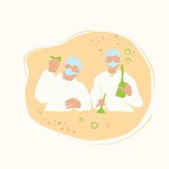 Scientist analyzing bacteria or virus in laboratory vector illustration