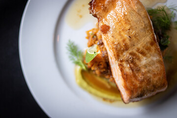 Plato de Salmón, salmón grillado.