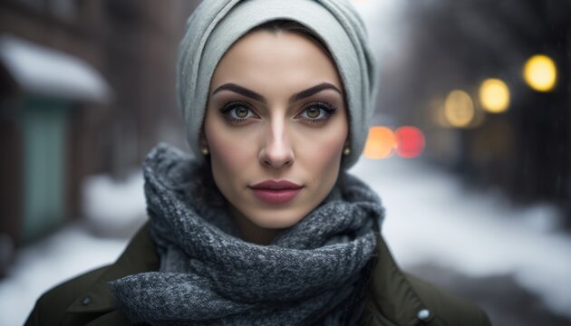Beautiful elegant women posing looking at the camera wearing winter clothes. Generative AI