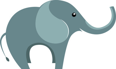 Blue gray elephant on a white transparent background. Flat style.