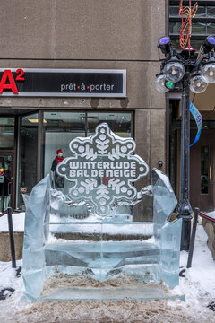 Ottawa, Canada - February 08th 2023: A german photographer discovering the pedestrian zone in downtown Ottawa, viewing ice sculptures of the so called winter lude.
