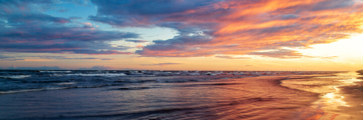 Sunset At Galveston Beach Panorama - 570395919
