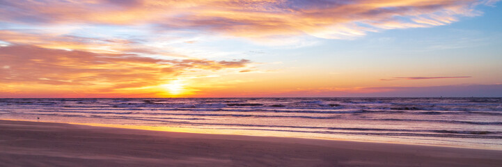 Sunrise At Galveston Beach Panorama - 570395954