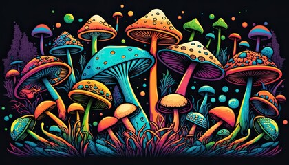 Psychedelic mushroom pattern background generative ai 