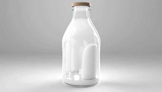  a glass bottle with a wooden lid and two white candles inside of it on a gray background with a wooden cap on the top of the bottle.  generative ai