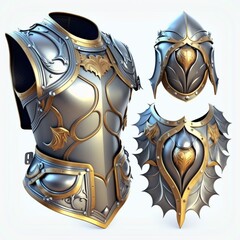 Silver armor set isolated on white background.