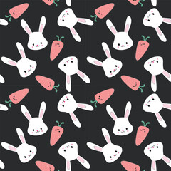 Kawaii rabbit and carrot characters - adorable seamless pattern