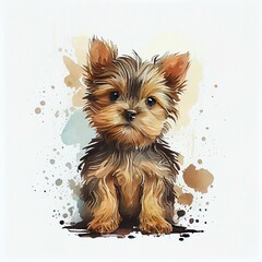 Cute little Yorkshire Terrier baby. watercolor-style. AI Generated