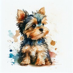 Cute little Yorkshire Terrier. watercolor style. AI Generated