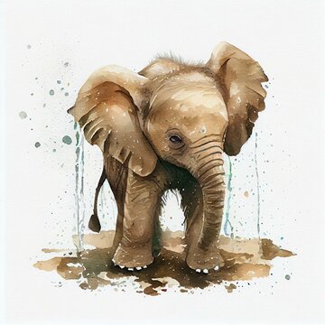 Cute baby elephant. watercolor style, AI Generated