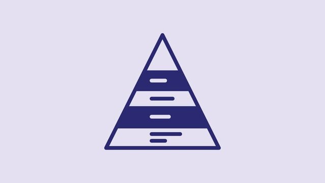 Blue Business pyramid chart infographics icon isolated on purple background. Pyramidal stages graph elements. 4K Video motion graphic animation