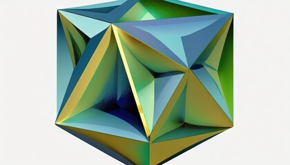  a 3d image of a cube with a green and blue design on the top of it and bottom of the cube is a white background.  generative ai