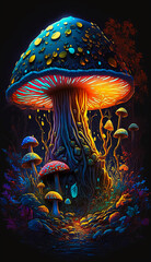 Colorful mushroom in pandora forest. Generative AI